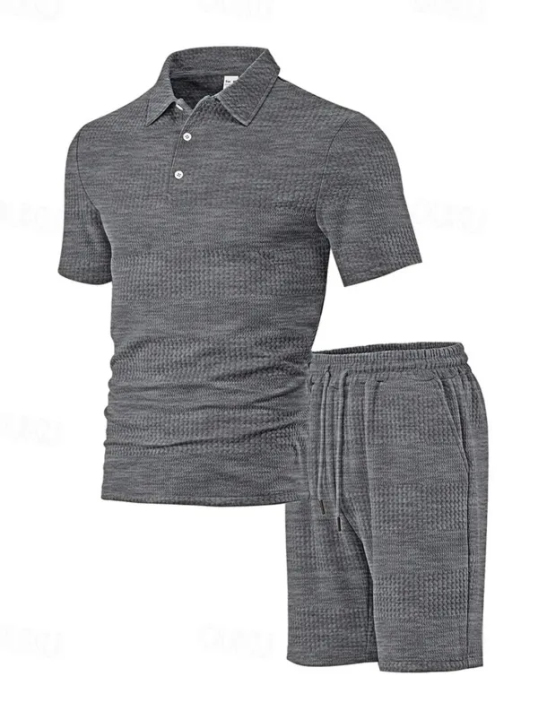 Men's Jacquard Tracksuit Polo Shirt & Shorts Set Outfit Set Lapel Outdoor Daily Sports Pocket Drawstring 2 Piece Plain Black White Navy Blue Polyester Activewear Classic Casual Summer