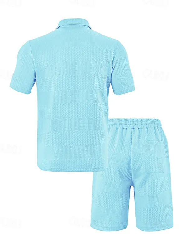 Men's Jacquard Tracksuit Polo Shirt & Shorts Set Outfit Set Lapel Outdoor Daily Sports Pocket Drawstring 2 Piece Plain Black White Navy Blue Polyester Activewear Classic Casual Summer