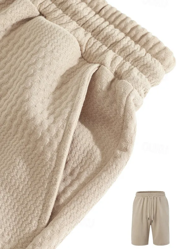 Men's Jacquard Tracksuit Polo Shirt & Shorts Set Outfit Set Lapel Outdoor Daily Sports Pocket Drawstring 2 Piece Plain Black White Navy Blue Polyester Activewear Classic Casual Summer