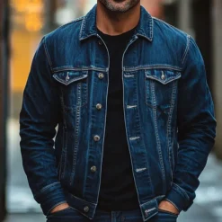Men's Jean Jacket Denim Jacket Casual Daily Windbreaker Classic Style Denim Spring & Fall Fall & Winter Solid / Plain Color Casual Lapel Regular Black Dark Blue Light Blue Jacket