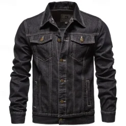 Men's Jean Jacket Denim Jacket Casual Daily Windbreaker Classic Style Denim Spring & Fall Fall & Winter Solid / Plain Color Casual Lapel Regular Black Dark Blue Light Blue Jacket