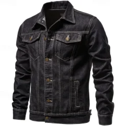 Men's Jean Jacket Denim Jacket Casual Daily Windbreaker Classic Style Denim Spring & Fall Fall & Winter Solid / Plain Color Casual Lapel Regular Black Dark Blue Light Blue Jacket