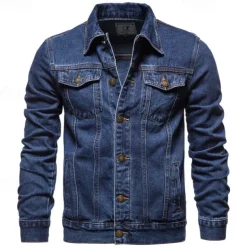 Men's Jean Jacket Denim Jacket Casual Daily Windbreaker Classic Style Denim Spring & Fall Fall & Winter Solid / Plain Color Casual Lapel Regular Black Dark Blue Light Blue Jacket