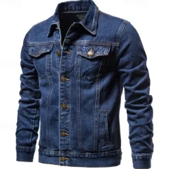 Men's Jean Jacket Denim Jacket Casual Daily Windbreaker Classic Style Denim Spring & Fall Fall & Winter Solid / Plain Color Casual Lapel Regular Black Dark Blue Light Blue Jacket