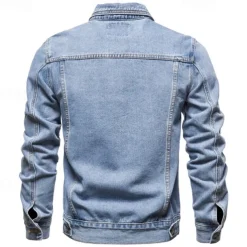 Men's Jean Jacket Denim Jacket Casual Daily Windbreaker Classic Style Denim Spring & Fall Fall & Winter Solid / Plain Color Casual Lapel Regular Black Dark Blue Light Blue Jacket