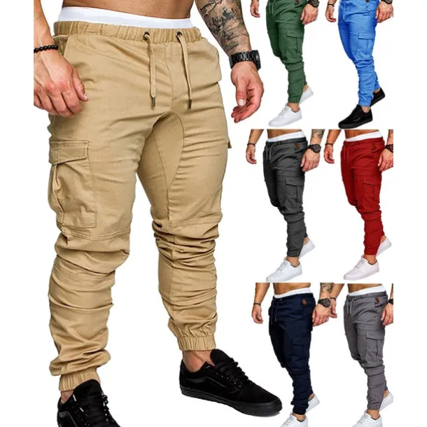 Men's Joggers Cargo Pants Drawstring Beam Foot Bottoms Outdoor Street Cotton Breathable Soft Fitness Gym Workout Performance Sportswear Activewear Solid Colored Dark Grey White Black / Stretchy