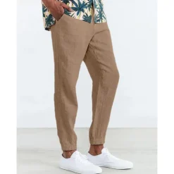 Men's Joggers Linen Pants Trousers Summer Pants Casual Pants Pocket Drawstring Elastic Waist Plain Comfort Breathable Home Daily Holiday Basic Casual Black White Inelastic