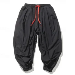 Men's Joggers Linen Pants Trousers Summer Pants Beach Pants Drawstring Elastic Waist Drop Crotch Plain Daily Gym Streetwear Casual Hip-Hop Loose Fit Black White