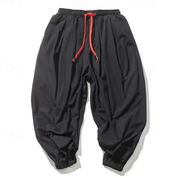 Men's Joggers Linen Pants Trousers Summer Pants Beach Pants Drawstring Elastic Waist Drop Crotch Plain Daily Gym Streetwear Casual Hip-Hop Loose Fit Black White