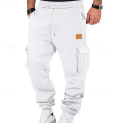 Men's Joggers Trousers Cargo Sweatpants Pocket Drawstring Elastic Waist Plain Comfort Sports Outdoor Daily Fashion Casual Black White Micro-elastic