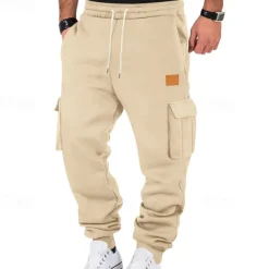 Men's Joggers Trousers Cargo Sweatpants Pocket Drawstring Elastic Waist Plain Comfort Sports Outdoor Daily Fashion Casual Black White Micro-elastic