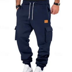 Men's Joggers Trousers Cargo Sweatpants Pocket Drawstring Elastic Waist Plain Comfort Sports Outdoor Daily Fashion Casual Black White Micro-elastic