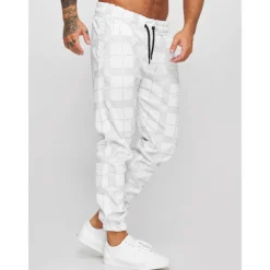 Men's Joggers Trousers Casual Pants Plaid Drawstring Trousers Elastic Waist Print Plaid Geometry Outdoor Sports Full Length Formal Sports Outdoor Streetwear Casual Black White Micro-elastic