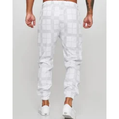 Men's Joggers Trousers Casual Pants Plaid Drawstring Trousers Elastic Waist Print Plaid Geometry Outdoor Sports Full Length Formal Sports Outdoor Streetwear Casual Black White Micro-elastic