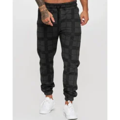 Men's Joggers Trousers Casual Pants Plaid Drawstring Trousers Elastic Waist Print Plaid Geometry Outdoor Sports Full Length Formal Sports Outdoor Streetwear Casual Black White Micro-elastic