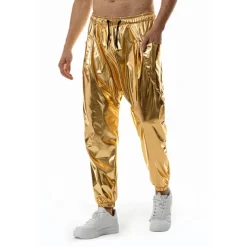 Men's Joggers Trousers Casual Pants Sequin Pants Elastic Waist Elastic Cuff Solid Colored Windproof Breathable Full Length Casual Clubwear Athleisure Loose Fit Silver Gold Micro-elastic