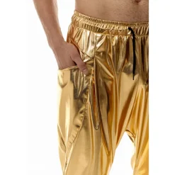 Men's Joggers Trousers Casual Pants Sequin Pants Elastic Waist Elastic Cuff Solid Colored Windproof Breathable Full Length Casual Clubwear Athleisure Loose Fit Silver Gold Micro-elastic