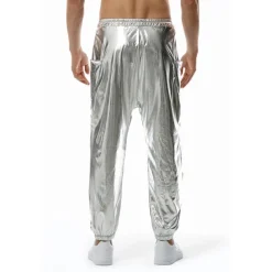 Men's Joggers Trousers Casual Pants Sequin Pants Elastic Waist Elastic Cuff Solid Colored Windproof Breathable Full Length Casual Clubwear Athleisure Loose Fit Silver Gold Micro-elastic