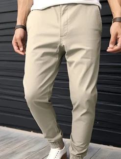 Men's Joggers Trousers Chinos Casual Pants Pocket Elastic Waist Plain Comfort Breathable Outdoor Daily Going out Fashion Casual Black Army Green