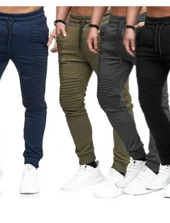 Men's Jogging Running Sweatpants Casual Solid Drawstring Gym Athletic Pants Trendy Fitted Slim Mid-Waist Track Pants Army Green