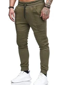 Men's Jogging Running Sweatpants Casual Solid Drawstring Gym Athletic Pants Trendy Fitted Slim Mid-Waist Track Pants Army Green