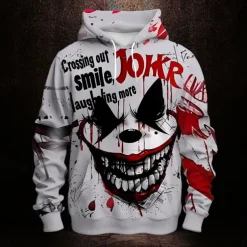 Men's Joker Clown Hoodies Sweatshirt Fashion Cool Long Sleeve Crew Neck Party Holiday Streetwear White Drawstring Fall Winter Designer