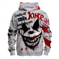 Men's Joker Clown Hoodies Sweatshirt Fashion Cool Long Sleeve Crew Neck Party Holiday Streetwear White Drawstring Fall Winter Designer