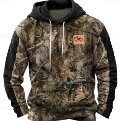 Men's Jungle Hoodies Daily Casual Long Sleeve Hooded Vacation Sports Outdoor Streetwear Black Brown Print Front Pocket Spring & Fall Designer