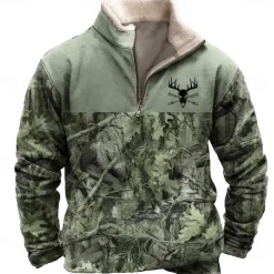 Men's Jungle Sweatshirt Quarter Zip Sweatshirt Long Sleeve Sweatshirt Stand Collar Quarter Zip Casual Vintage Retro 3D Print Vacation Going out Streetwear Half Zip Fall Winter