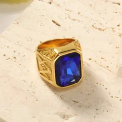 men's 14k yellow gold plated emerald cut simulated red ruby nugget style ring size 9