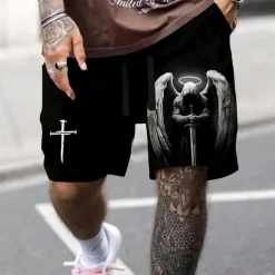 Men's Knights Templar Cross Religion Sweat Shorts Beach Shorts Terry Shorts Mid Waist Vintage Casual Daily Holiday Streetwear Drawstring Elastic Waist 3D Print Designer Clothing Apparel