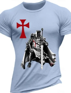 Men's Knights Templar Graphic Prints Faith T Shirt Graphic Tee Cotton Short Sleeves Graphic Shirt Wine Black White Comfortable Tee Vacation Street Fashion Designer Clothing