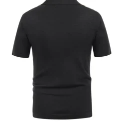 Men's Knit Polo Sweater Golf Shirt Causal Polo Collar Button Short Sleeves Vintage Style Old Money Style Stripe Button Front Summer Spring Black Brown Dark Blue Knit Polo Sweater