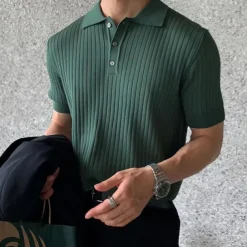 Men's Knit Polo Sweater Polo Business Daily Lapel Short Sleeves Stylish Classic Plain Knitted Summer Spring Black Green Coffee Knit Polo Sweater