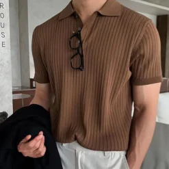 Men's Knit Polo Sweater Polo Business Daily Lapel Short Sleeves Stylish Classic Plain Knitted Summer Spring Black Green Coffee Knit Polo Sweater