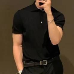 Men's Knit Polo Sweater Polo Business Daily Lapel Short Sleeves Stylish Classic Plain Knitted Summer Spring Black Green Coffee Knit Polo Sweater