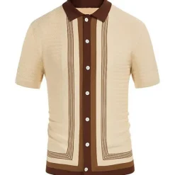 Men's Knit Polo Sweater Polo Shirt Street Casual Button Classic Short Sleeve Fashion Casual Graphic Striped Button Front Summer Spring Fall Regular Fit Navy Blue Green Khaki Knit Polo Sweater