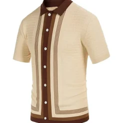 Men's Knit Polo Sweater Polo Shirt Street Casual Button Classic Short Sleeve Fashion Casual Graphic Striped Button Front Summer Spring Fall Regular Fit Navy Blue Green Khaki Knit Polo Sweater