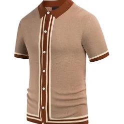 Men's Knit Polo Sweater Polo Shirt Street Casual Button Classic Short Sleeve Fashion Casual Graphic Striped Button Front Summer Spring Fall Regular Fit Navy Blue Green Khaki Knit Polo Sweater