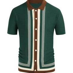 Men's Knit Polo Sweater Polo Shirt Street Casual Button Classic Short Sleeve Fashion Casual Graphic Striped Button Front Summer Spring Fall Regular Fit Navy Blue Green Khaki Knit Polo Sweater