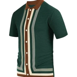 Men's Knit Polo Sweater Polo Shirt Street Casual Button Classic Short Sleeve Fashion Casual Graphic Striped Button Front Summer Spring Fall Regular Fit Navy Blue Green Khaki Knit Polo Sweater