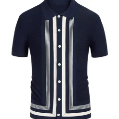 Men's Knit Polo Sweater Polo Shirt Street Casual Button Classic Short Sleeve Fashion Casual Graphic Striped Button Front Summer Spring Fall Regular Fit Navy Blue Green Khaki Knit Polo Sweater