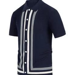 Men's Knit Polo Sweater Polo Shirt Street Casual Button Classic Short Sleeve Fashion Casual Graphic Striped Button Front Summer Spring Fall Regular Fit Navy Blue Green Khaki Knit Polo Sweater