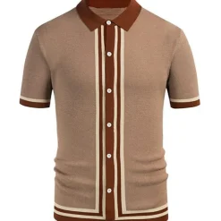 Men's Knit Polo Sweater Polo Shirt Street Casual Button Classic Short Sleeve Fashion Casual Graphic Striped Button Front Summer Spring Fall Regular Fit Navy Blue Green Khaki Knit Polo Sweater