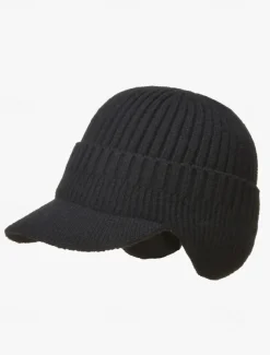 Men's Knit Winter Hat with Visor and Ear Flaps - Warm Ribbed Beanie Cap for Outdoor Activities and Casual Wear