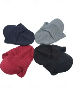 Men's Knit Winter Hat with Visor and Ear Flaps - Warm Ribbed Beanie Cap for Outdoor Activities and Casual Wear