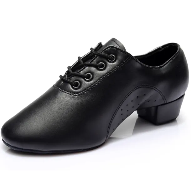 Men's Latin Shoes Ballroom Shoes Salsa Shoes Practice Trainning Dance Shoes Performance Practice Lace Up Heel Thick Heel Black
