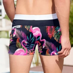 Men's Leaf Flamingo Plants Swim Shorts Swim Trunks Boxer Swim Shorts Mid Waist Fashion Designer Surfing Holiday Beach Pocket Drawstring Elastic Waist Designer Clothing Apparel