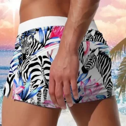 Men's Leaf Flamingo Plants Swim Shorts Board Shorts Swimming Trunks Mid Waist Fashion Designer Surfing Holiday Beach Pocket Drawstring Elastic Waist Designer Clothing Apparel