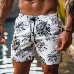 Men's Leaf Graphic Prints Swim Trunks Swim Shorts Board Shorts Mid Waist Hawaiian Boho Casual Daily Holiday Drawstring with Mesh lining Elastic Waist Designer Clothing Apparel